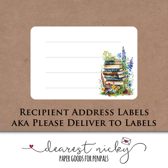 Books & Wildflowers Mailing Address Labels <br> Set of 16