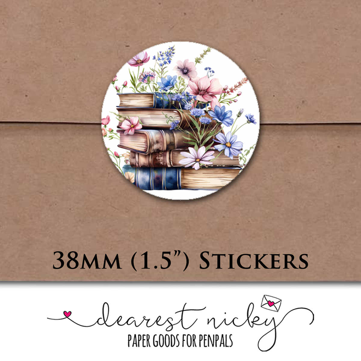 Books & WIldflowers Envelope Seals - Set of 30 Stickers