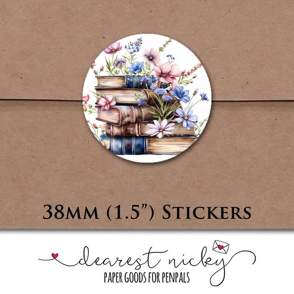 Books & WIldflowers Envelope Seals <br> Set of 30 Stickers