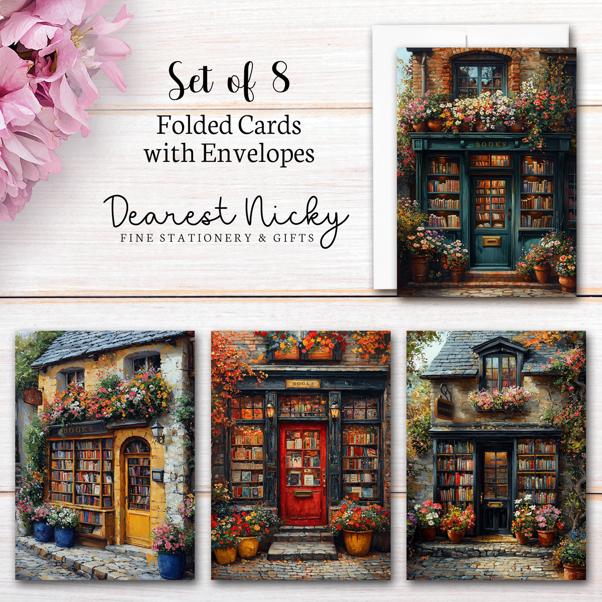 Book Stores Greeting Card Set - Blank Inside - Set of 8 with Envelopes