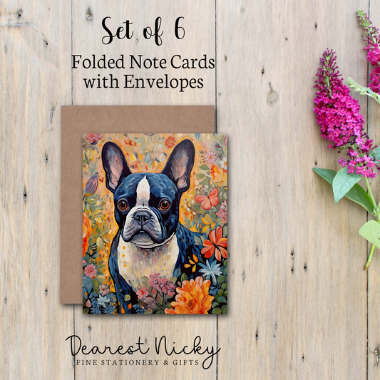 Boston Terrier Folded Note Cards - Blank Inside - Set of 6 with Envelopes