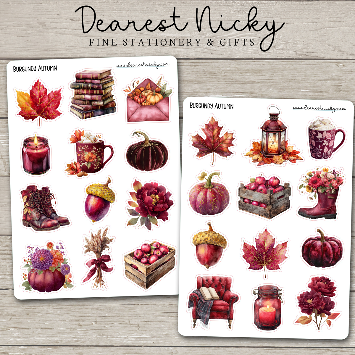Burgundy Autumn Stickers - 2 Sheets