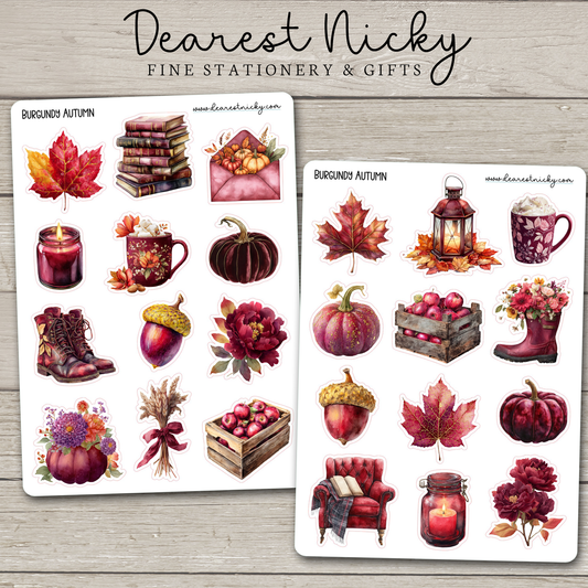 Burgundy Autumn Stickers - 2 Sheets