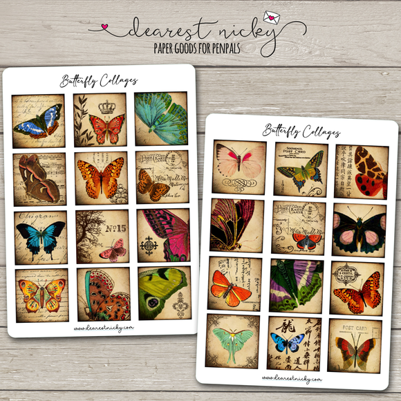Butterfly Collages Stickers - 2 Sheets