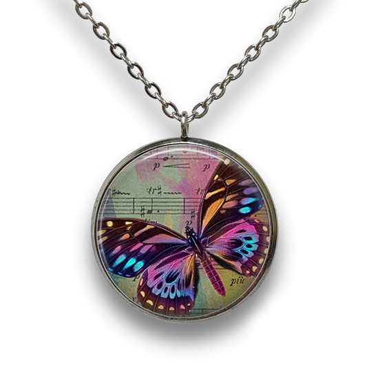 Butterfly on Music Pendant with Necklace