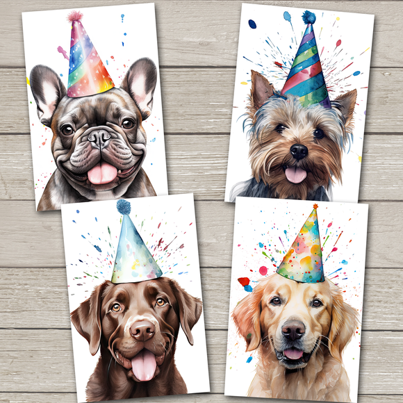 Celebration Dogs Postcards - Set of 4 - New Premium Cardstock