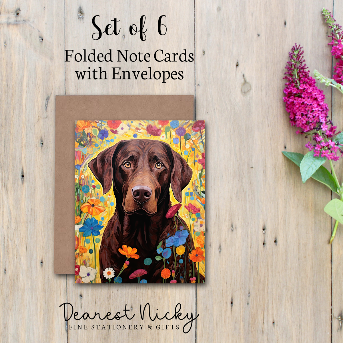 Chocolate Lab Folded Note Cards - Blank Inside - Set of 6 with Envelopes