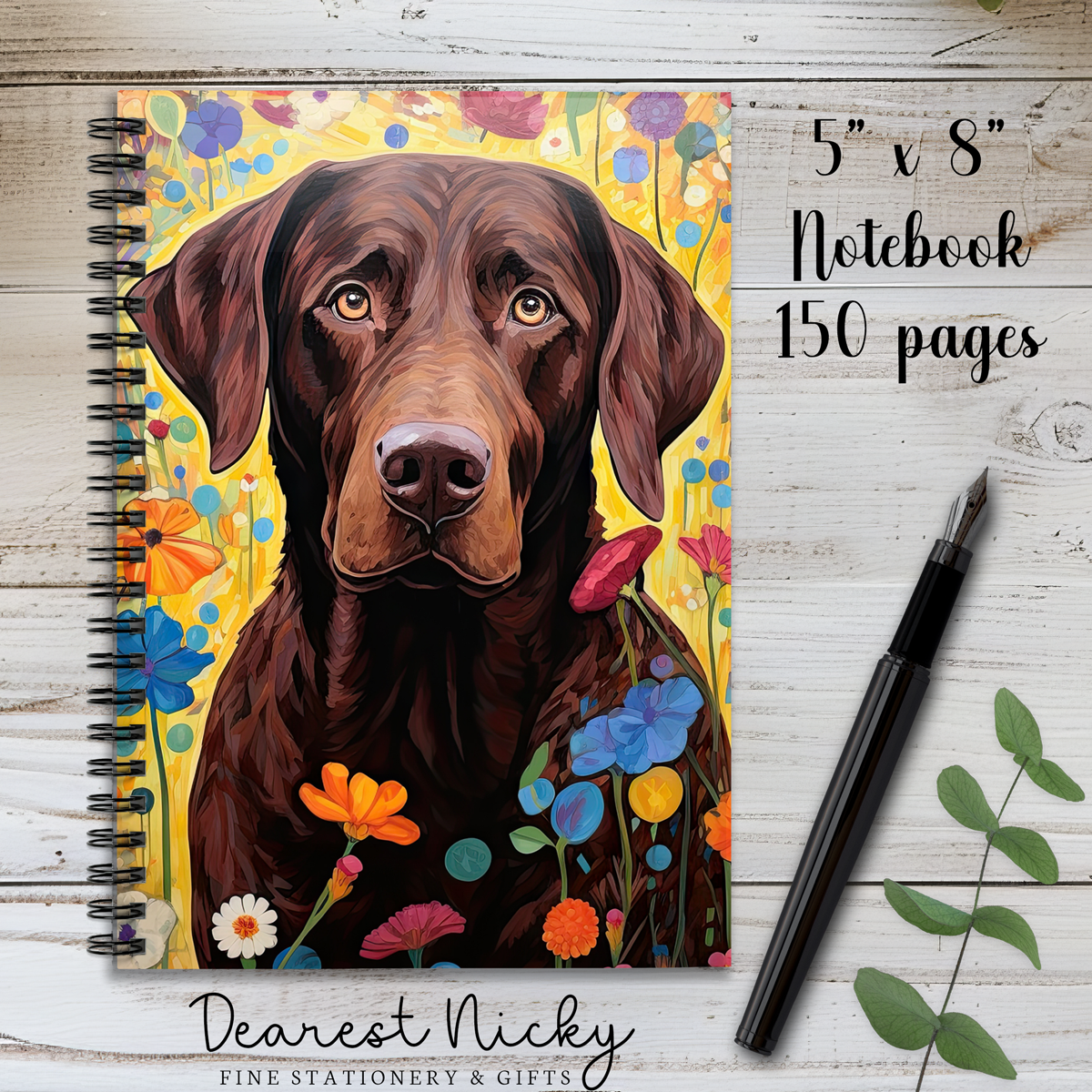 Chocolate Lab 150 Page Wire Bound Notebook - Blank or Lined