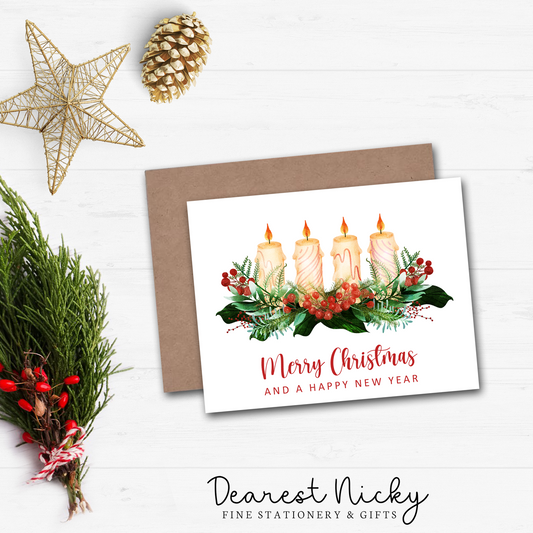 Christmas Candles Christmas Cards - Merry Christmas - Blank Inside - Set of 6 with Envelopes