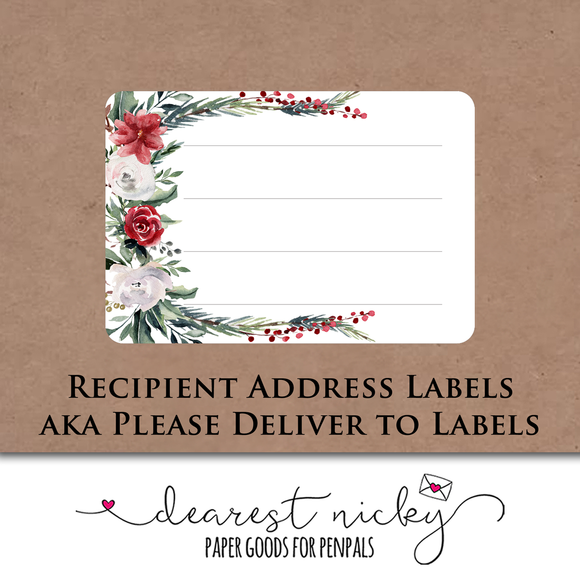 Christmas Roses Mailing Address Labels <br> Set of 16