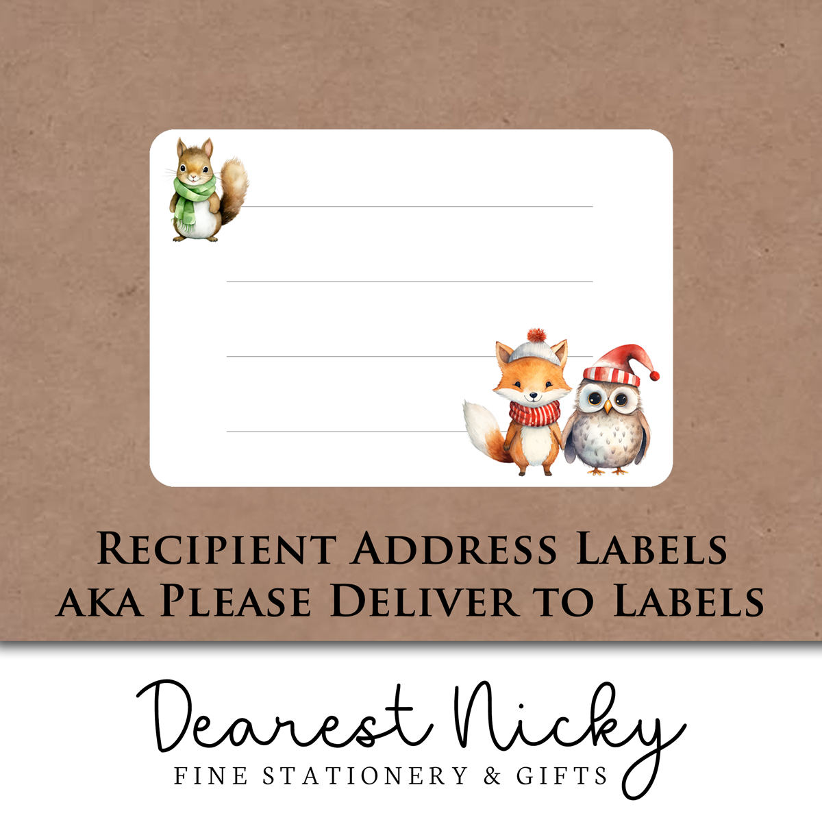 Christmas Forest Friends Mailing Address Labels - Set of 16