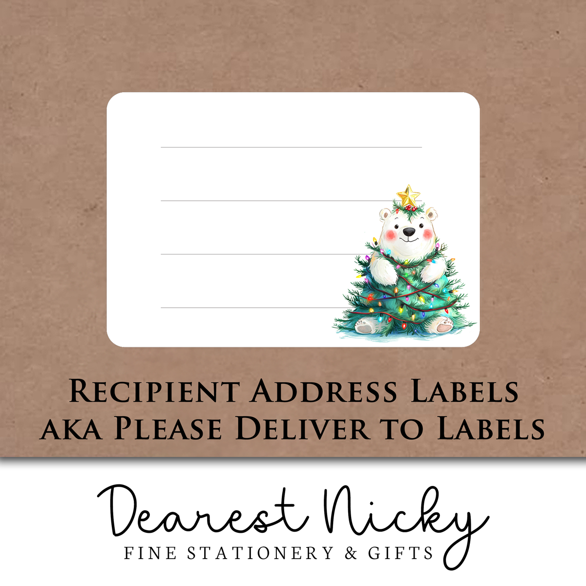 Christmas Lights Polar Bear Address Labels - Set of 16