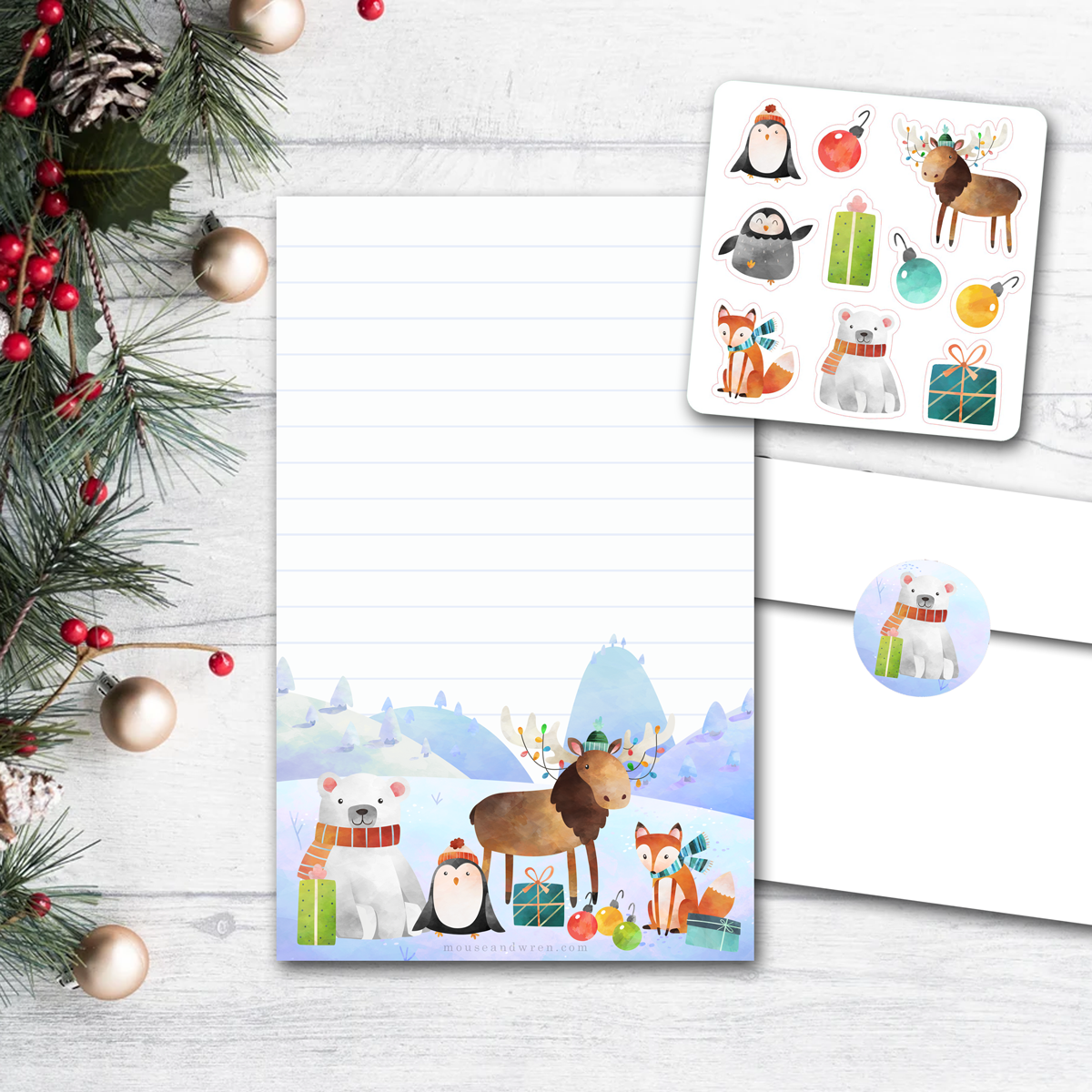 Christmas Moose & Friends Stationery Set for Kids