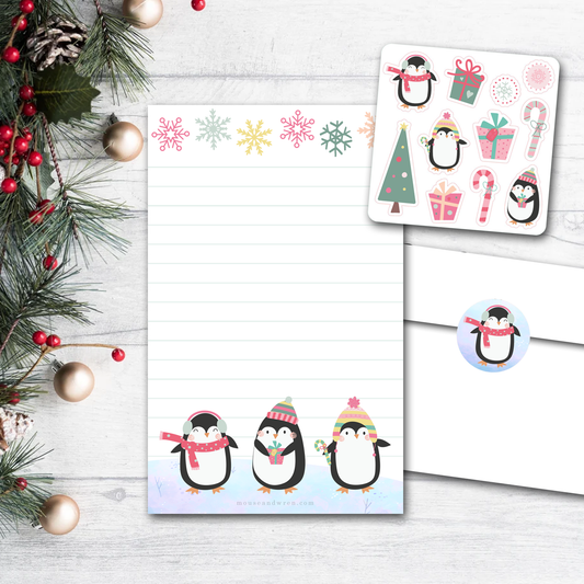 Christmas Penguins Stationery Set for Kids