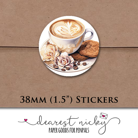 Coffee & Books Envelope Seals <br> Set of 30 Stickers