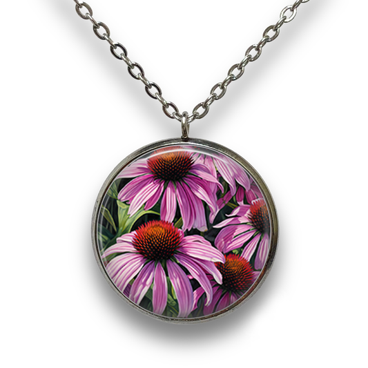 Purple Coneflowers Pendant with Necklace