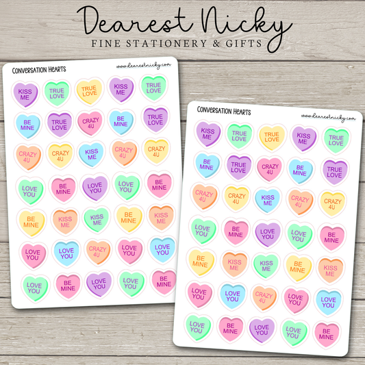 Conversation Hearts Stickers - 2 Sheets