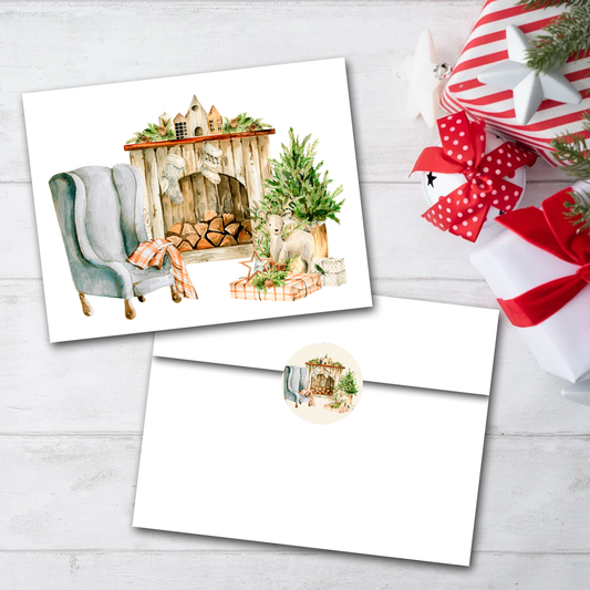 Cozy Winter Christmas Cards - Blank Inside - Set of 6 with Envelopes + Seals