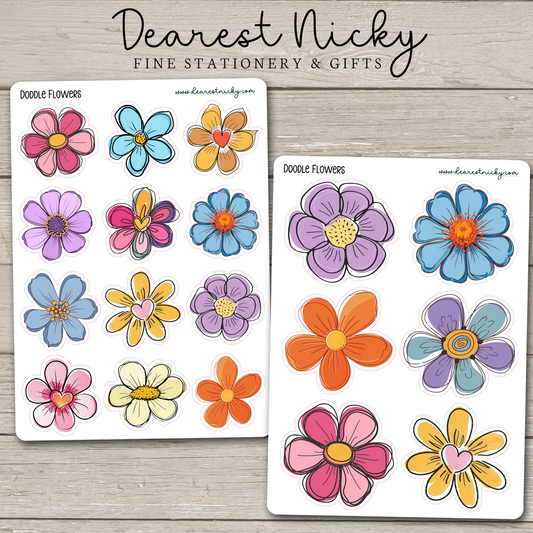 Doodle Flowers Stickers - 2 Sheets