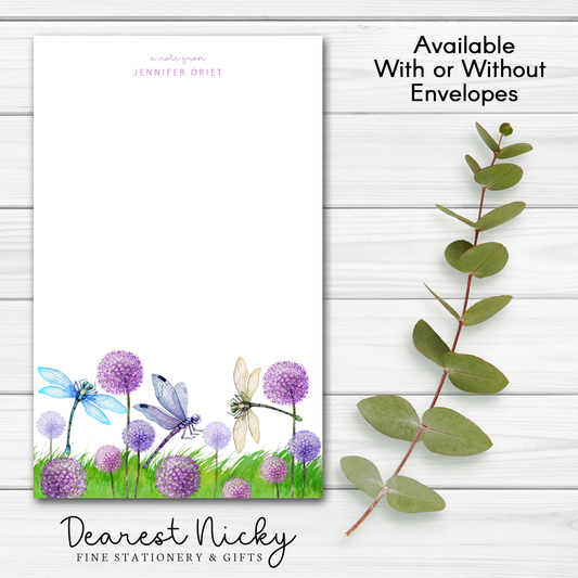 Dragonflies & Allium Personalized Notepad - 30 sheets
