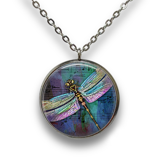 Dragonfly on Music Pendant with Necklace