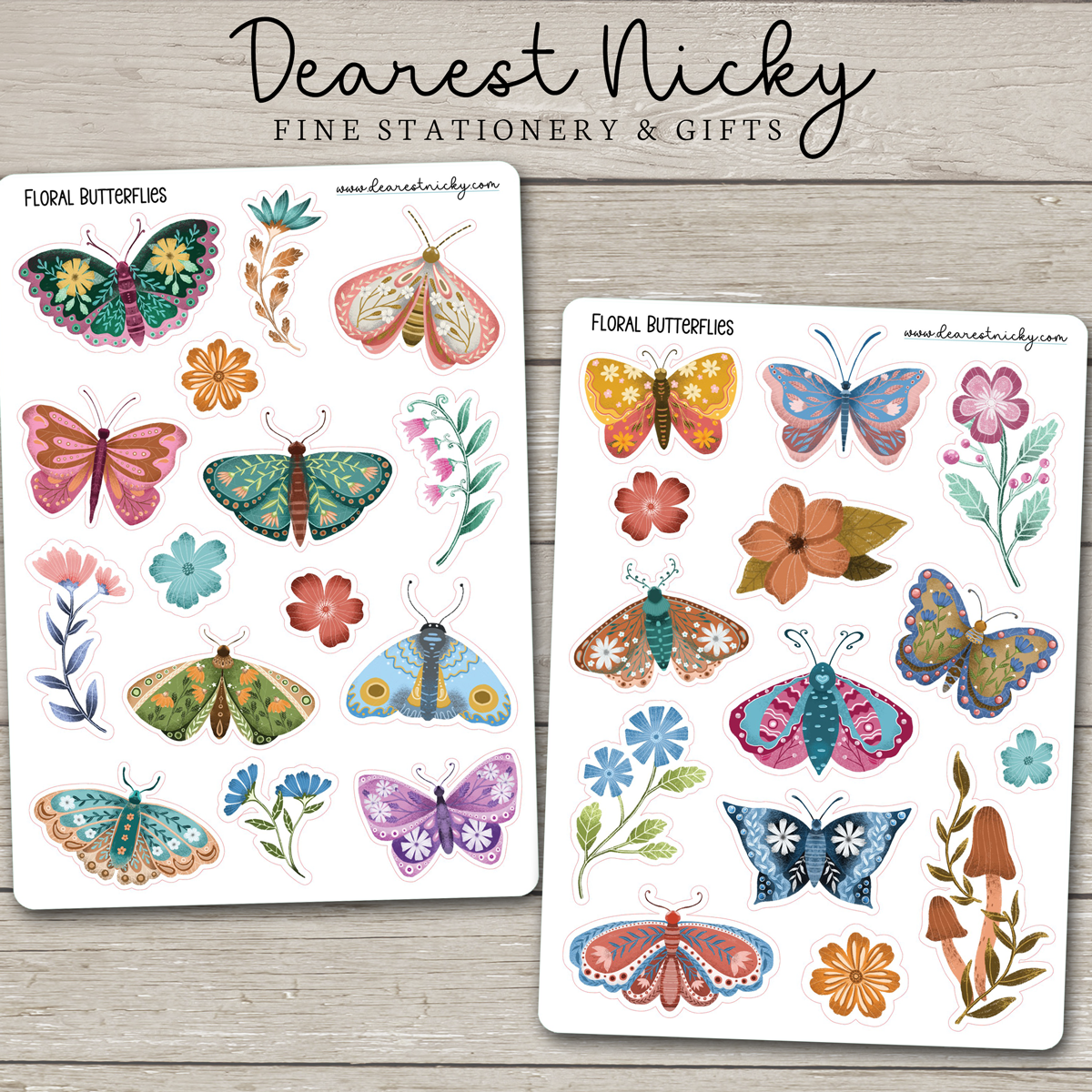 Floral Butterflies Stickers - 2 Sheets