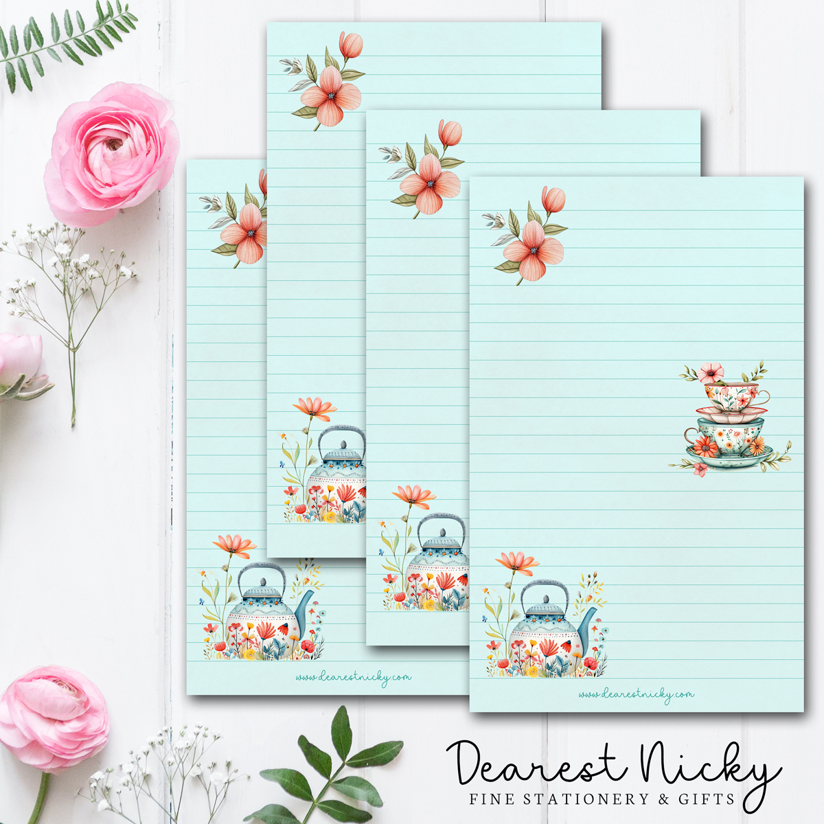 Floral Tea Set Letter Writing Paper