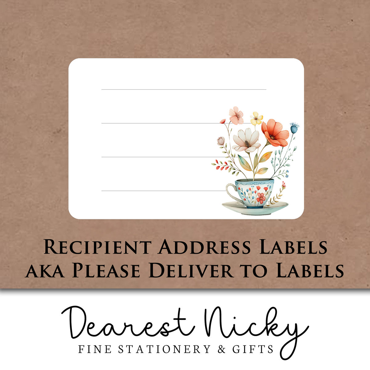 Floral Tea Set Address Labels - Set of 16