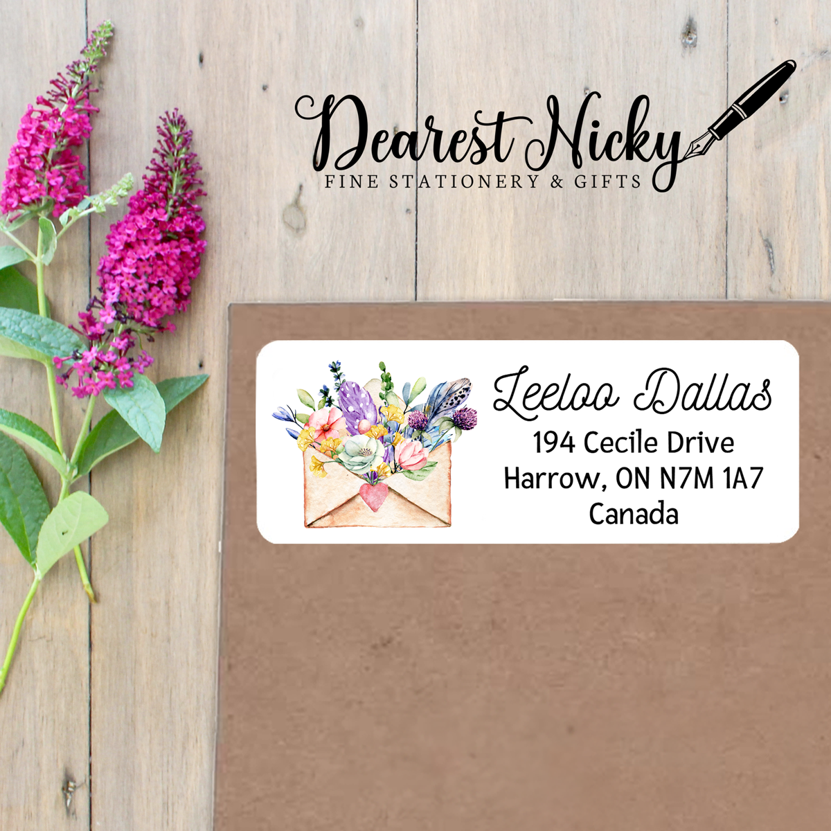Flower Filled Envelope Custom Return Address Labels Set of 30