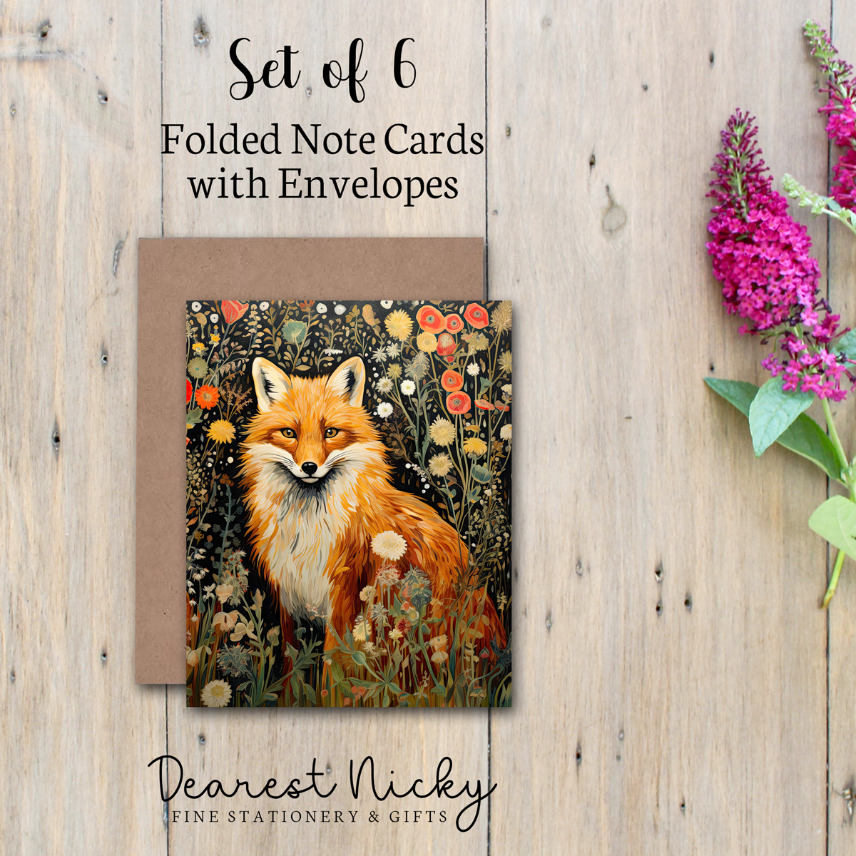 Red Fox Folded Note Cards - Blank Inside - Set of 6 with Envelopes