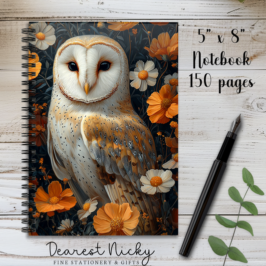 Garden Barn Owl 150 Page Wire Bound Notebook - Blank or Lined