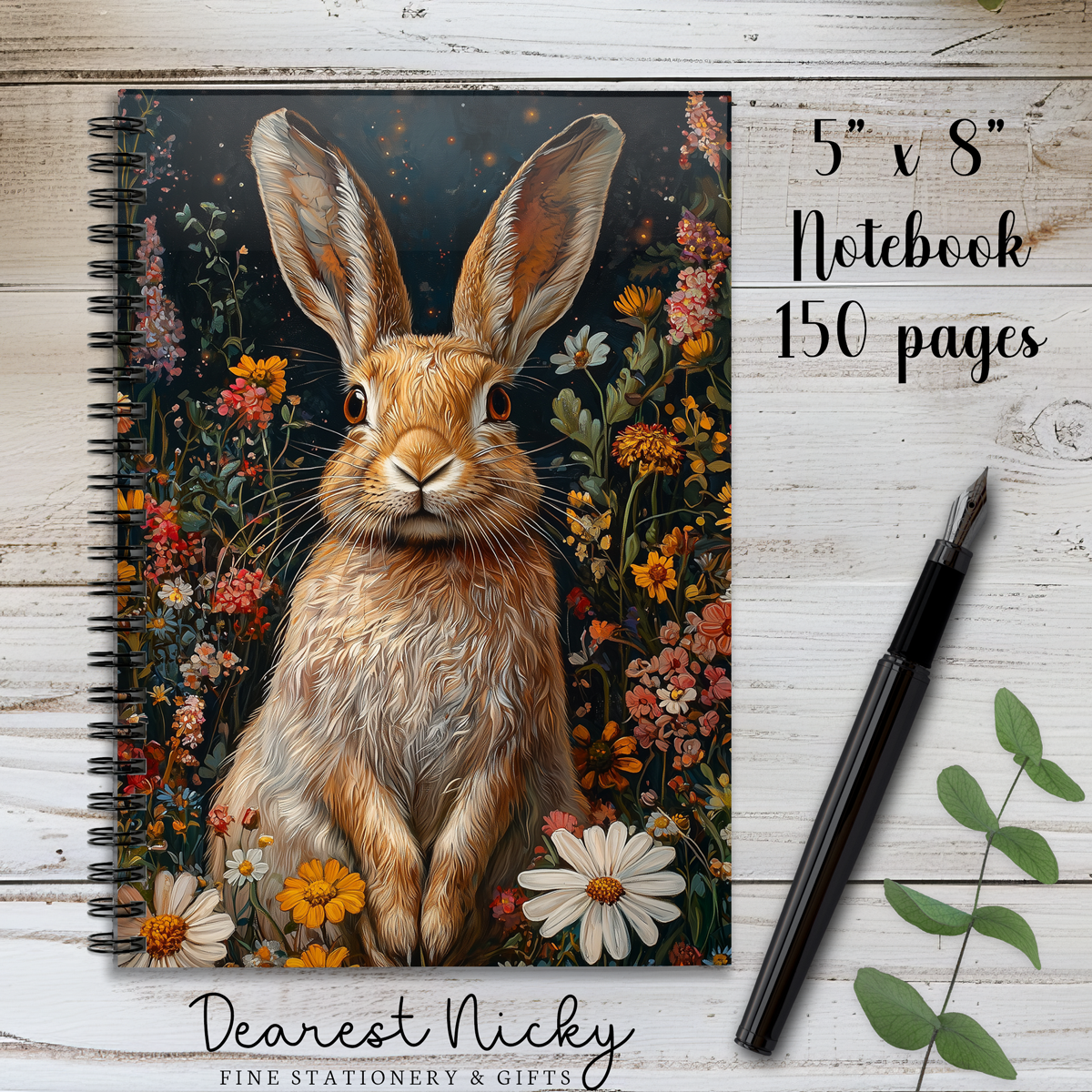 Garden Rabbit 150 Page Wire Bound Notebook - Blank or Lined