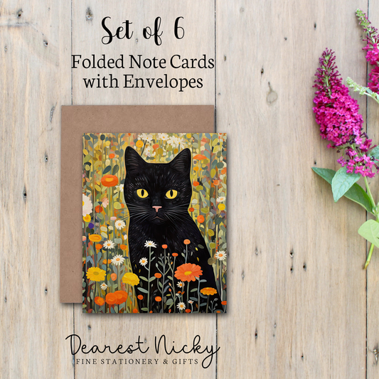 Garden Cat Folded Note Cards - Blank Inside - Set of 6 with Envelopes