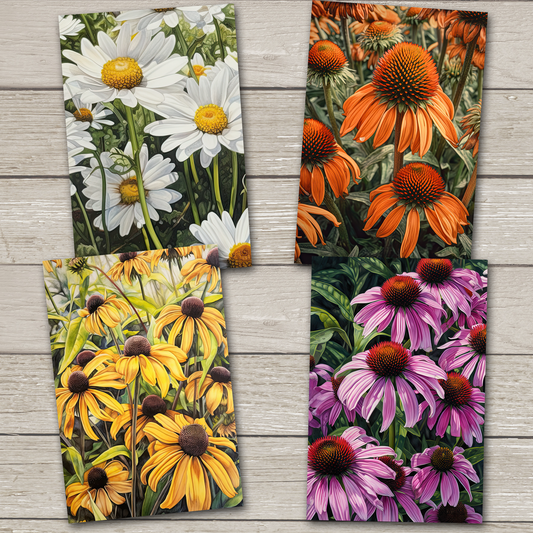 Cartes postales de fleurs de jardin - Ensemble de 4 - Nouveau papier cartonné Premium