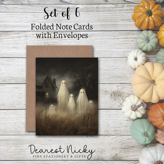 Ghost Family Folded Note Cards - Blank Inside - Set of 6 with Envelopes