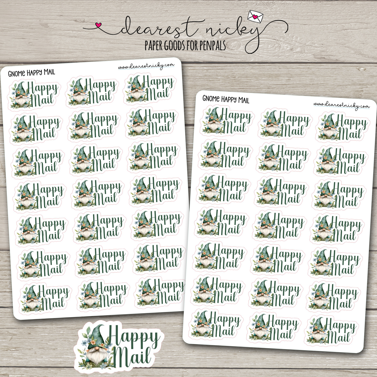 Gnome Happy Mail Stickers - 2 Sheets