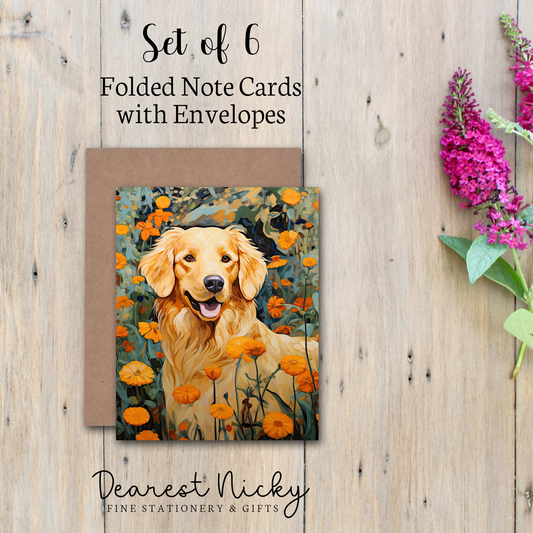 Golden Retriever Folded Note Cards - Blank Inside - Set of 6 with Envelopes