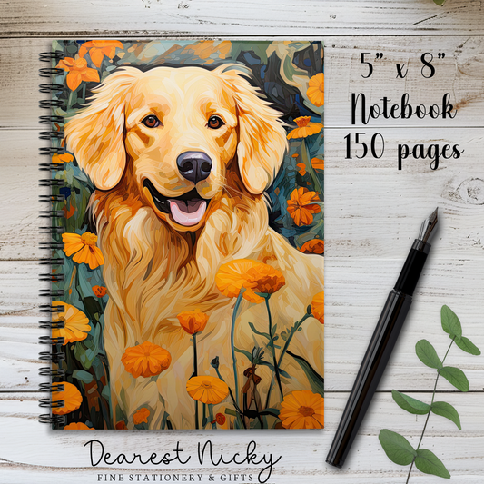 Golden Retriever 150 Page Wire Bound Notebook - Blank or Lined