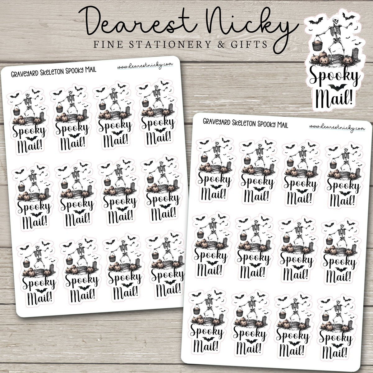 Graveyard Skeleton Spooky Mail Stickers - 2 Sheets