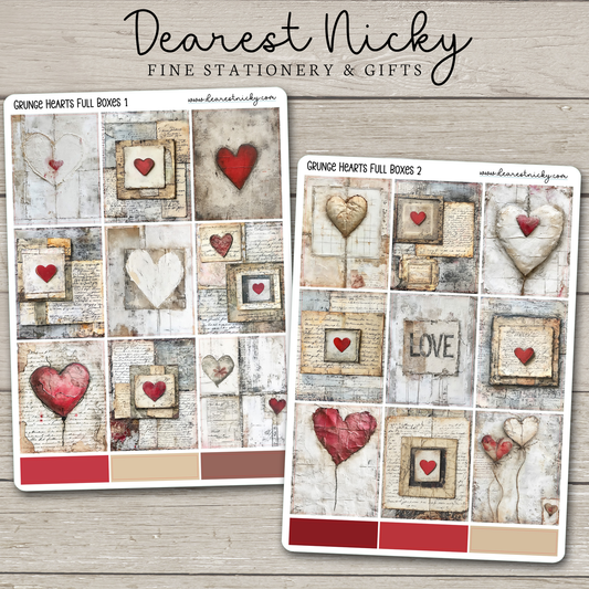 Grunge Hearts Full Box Stickers - 2 Sheets