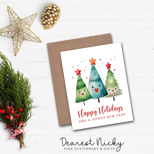 Happy Christmas Trees Christmas Cards - Happy Holidays - Blank Inside - Set of 6 with Envelopes