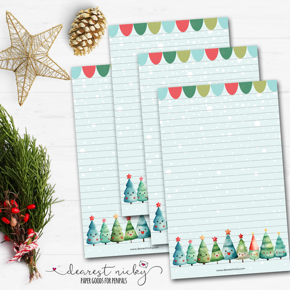 Happy Christmas Trees Letter Writing Paper