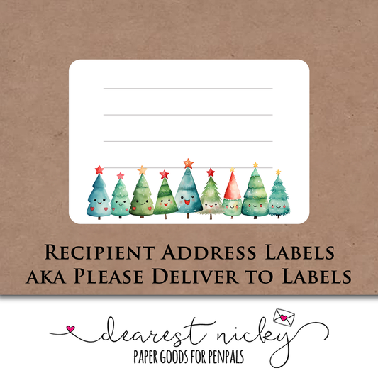 Happy Christmas Trees Mailing Address Labels - Set of 16