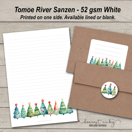 Ensemble d'écriture de lettres Happy Christmas Trees - 52 g/m² Tomoe River Sanzen