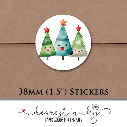 Happy Christmas Trees Envelope Seals - Set of 30 Stickers