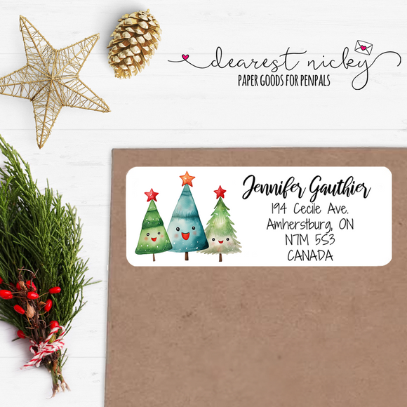 Happy Christmas Trees Custom Return Address Labels Set of 30