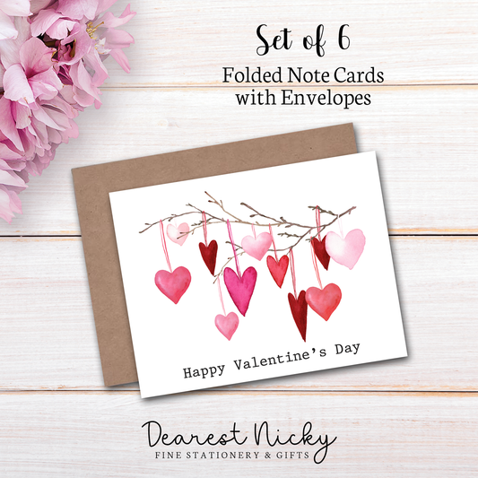 Heart Branch Valentine's Day Cards - Blank Inside - Set of 6 with Envelopes