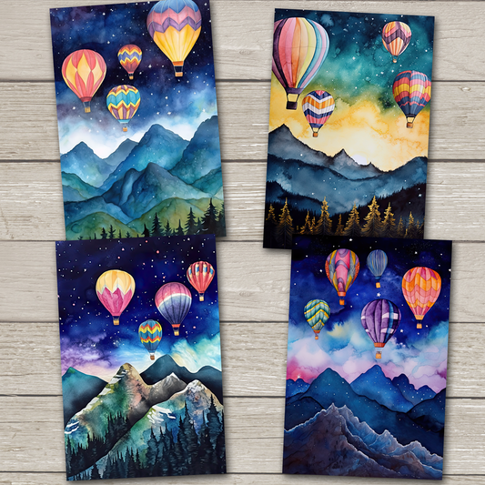 Cartes postales de montgolfières - Ensemble de 4 - Nouveau papier cartonné Premium