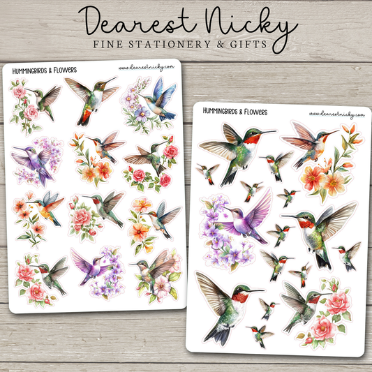 Hummingbirds & Flowers Stickers - 2 Sheets