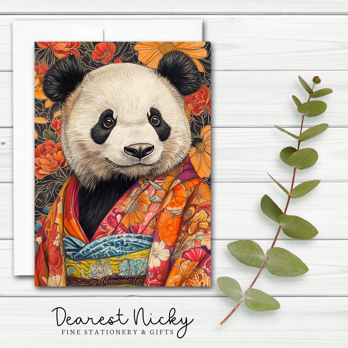 Kimono Panda Greeting Card - Blank Inside